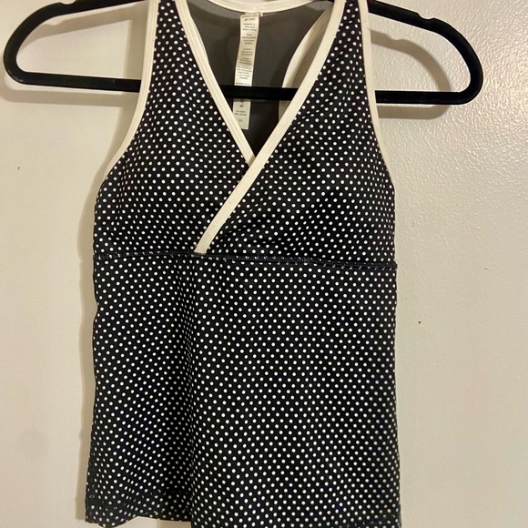 LULULEMON YOGA FITNESS TANK TOP WITH BUILT-IN BRA Black & White Poka dot Size 6 - Picture 1 of 6